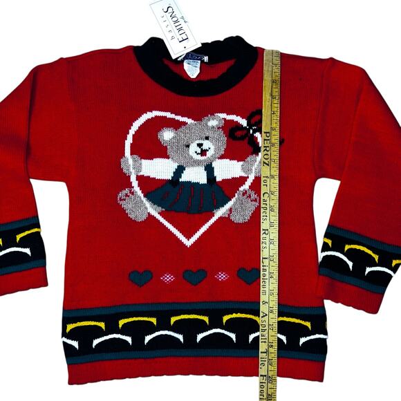 Vintage 80s Basic Editions Christmas Holiday Teddy Bear girls sweater 7/8 new - Picture 4 of 7